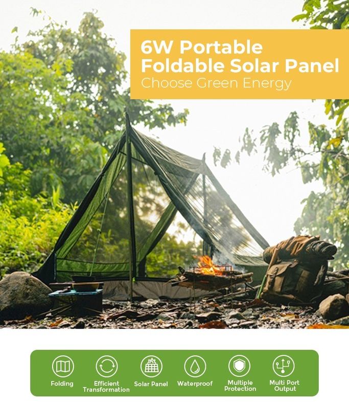 156.75mmx156.75mm Taille de cellule 6W Panneau solaire Portable et pliable pour le camping en plein air