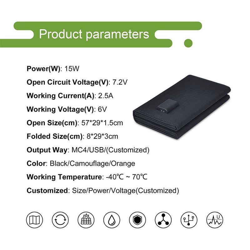 Cellules solaires 14w 15w Panneau de chargeur de téléphone solaire pliable avec matériau de surface PET/ETFE